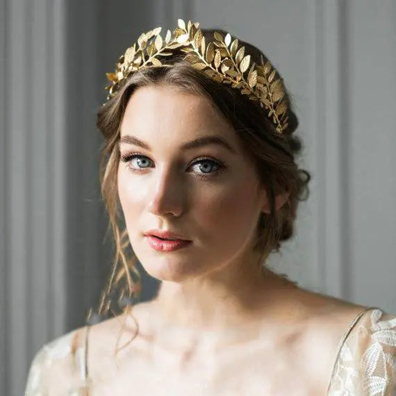 Baroque Golden Leaf Crown Hair Accessory for Women
