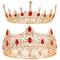 2 Pieces Prom King and Queen Crown Set King Crowns for Men Royal Crown with Red Rhinestone Crystal Crowns for Men Women Princess Crown Tiara Costume Headwear for Wedding Birthday Party Costume