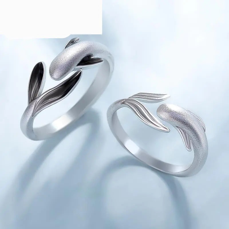 Unique Design Couple Fish Rings in Sterling Silver (Pair)