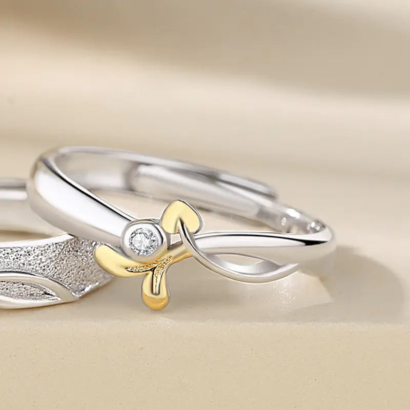 Sterling Silver Couple Rings with Leaf Design