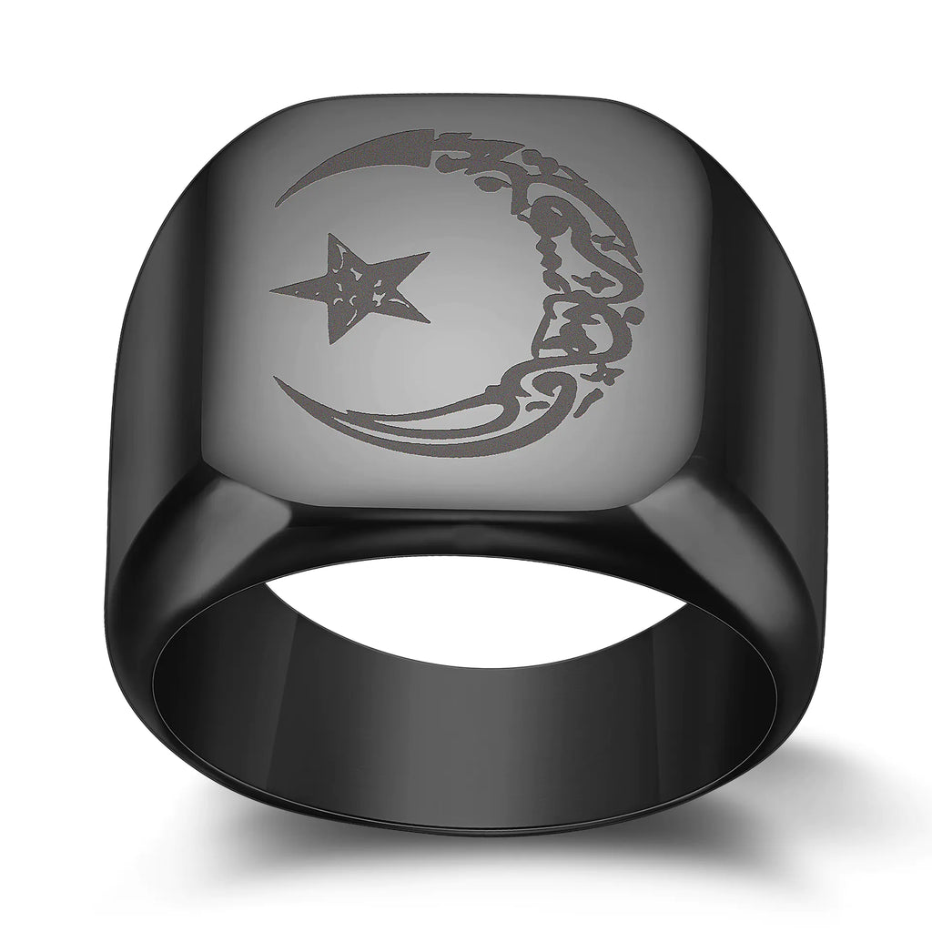 Retro Titanium Steel Moon Star Sun Ring for Men