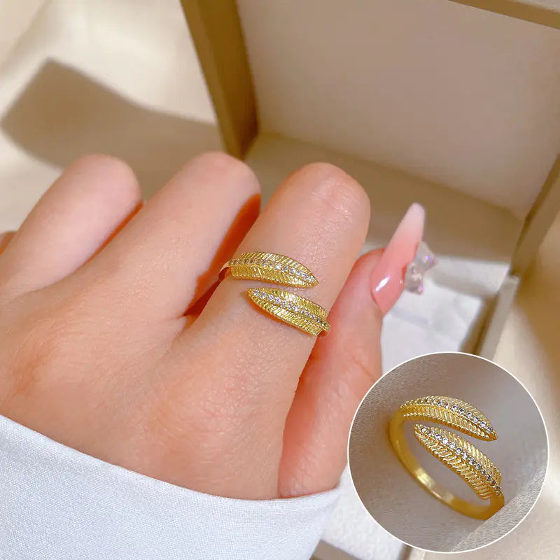 Geometric Design Gold-Plated Diamond Ring for Women