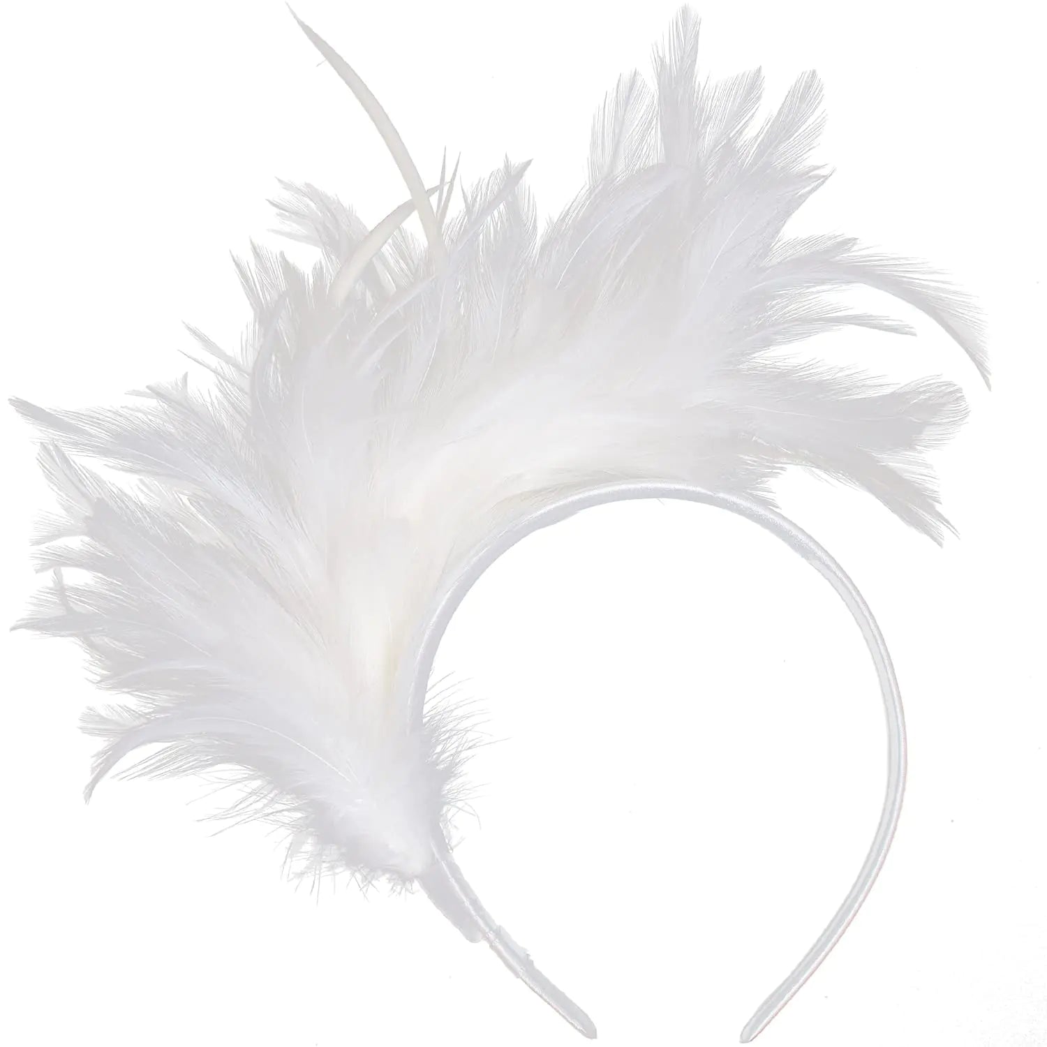KICOFIT Feathers Headband Masquerade Headpiece for Women Halloween Christmas Party Favor Floral Fascinator Crown (Feather-white One size)