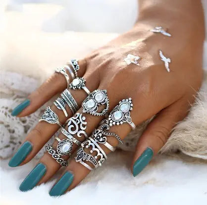 16-Piece Fashion Opal Ring Set for Women