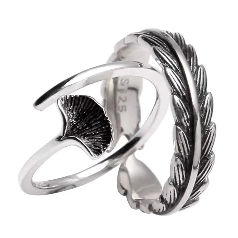 Vintage Ethnic Style Ginkgo Leaf Couple Ring