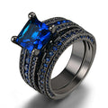 Fashion jewelry Black Gold Plated Green Or Blue CZ Eternity Band Ring Set For Her And Him (Black Gold-Blue 5)