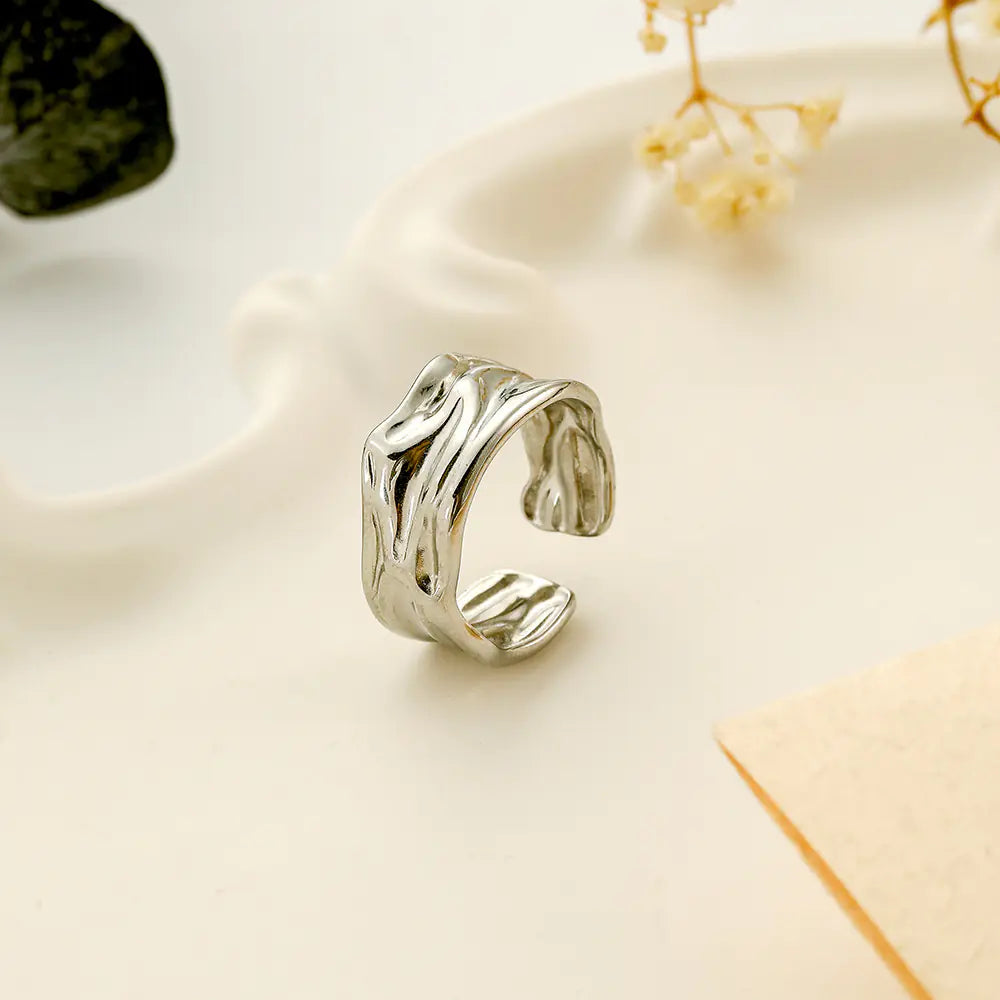 Personalized Stainless Steel Irregular Pleated Ring for Women