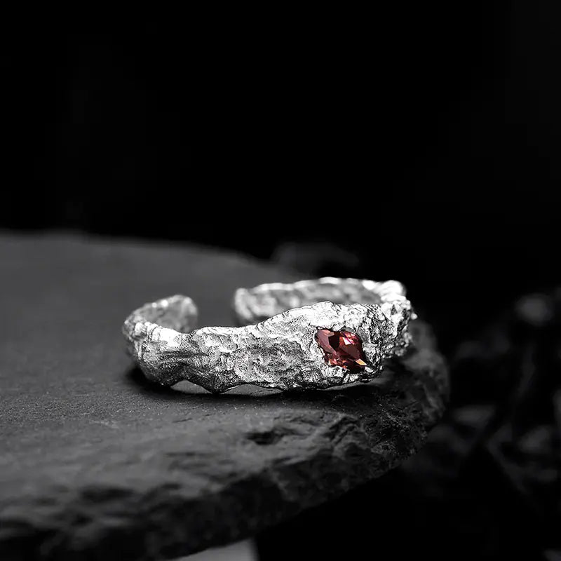 Damaged Texture Sterling Silver Ring for Women