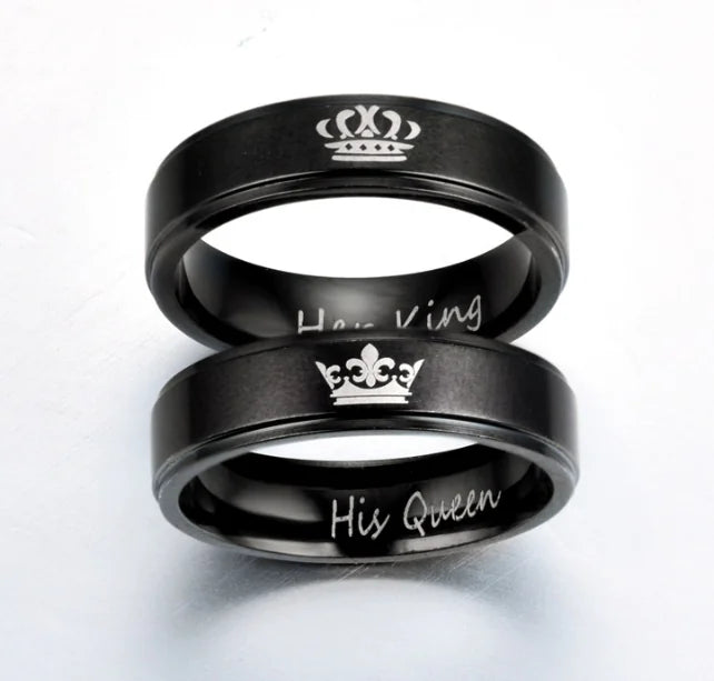 Stainless Steel Couple Rings - His King Her Queen Crown