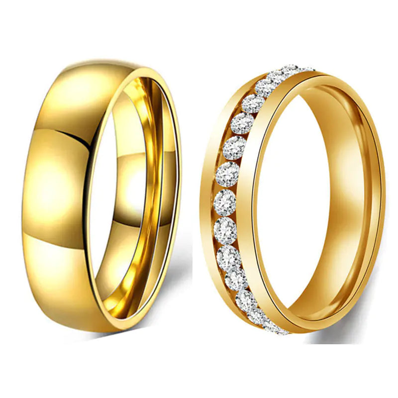 Stainless Steel Couple Rings with Polished Design