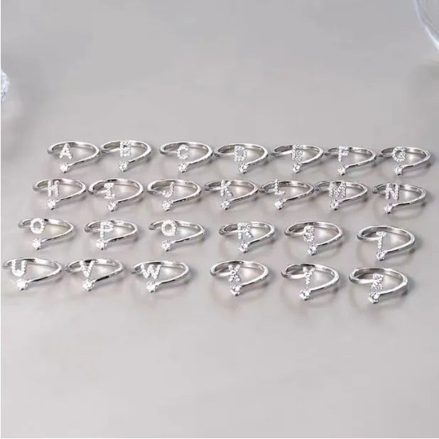 26 Letters Sterling Silver Ring for Women Fashion