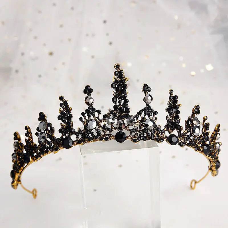 Baroque Vintage Black Luxury Bridal Crown Headpiece