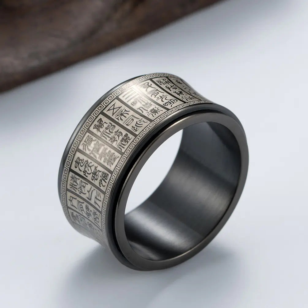 Chinese Style Titanium Steel Rotating Ring for Men