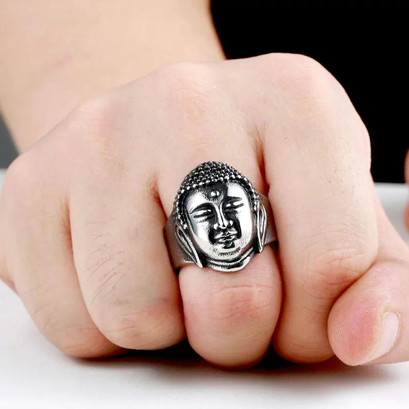 Titanium Steel Buddha Head Ring for Men (Wholesale)