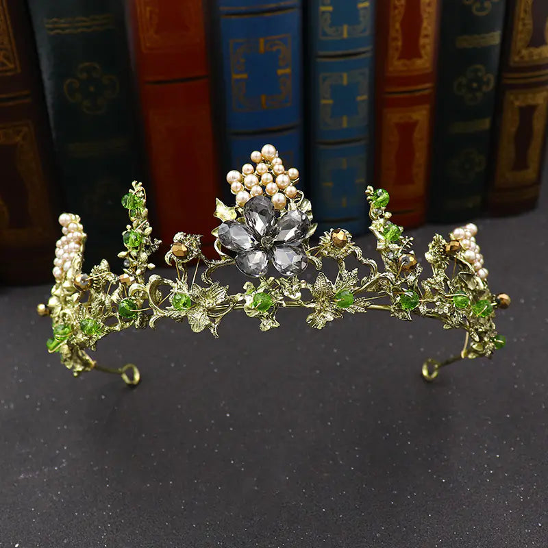 Vintage European Bride Crown with Black Rhinestones