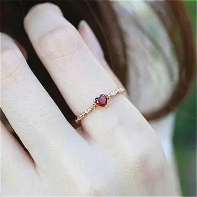 14K Gold-Plated Heart Ruby Ring for Women