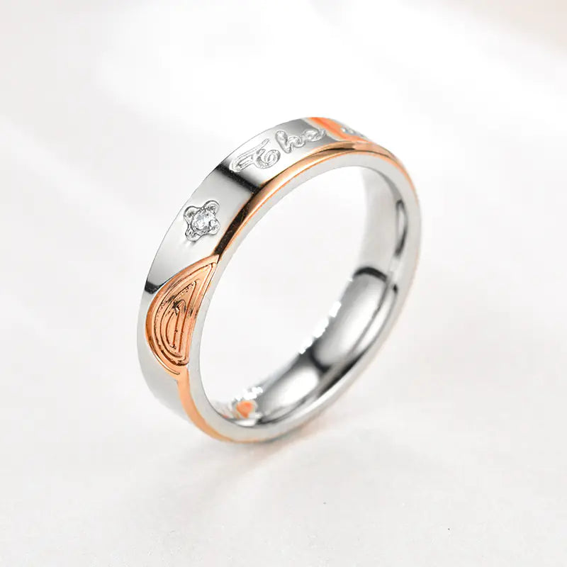 Stainless Steel Couple Rings with Micro Inlaid Zircon