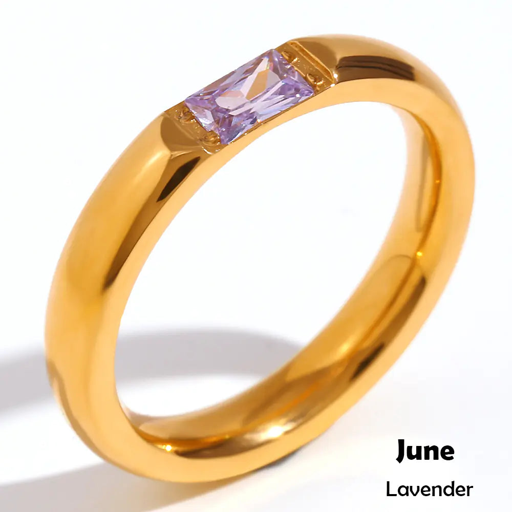 18K Gold Plated Stainless Steel Birthstone Ring for Women