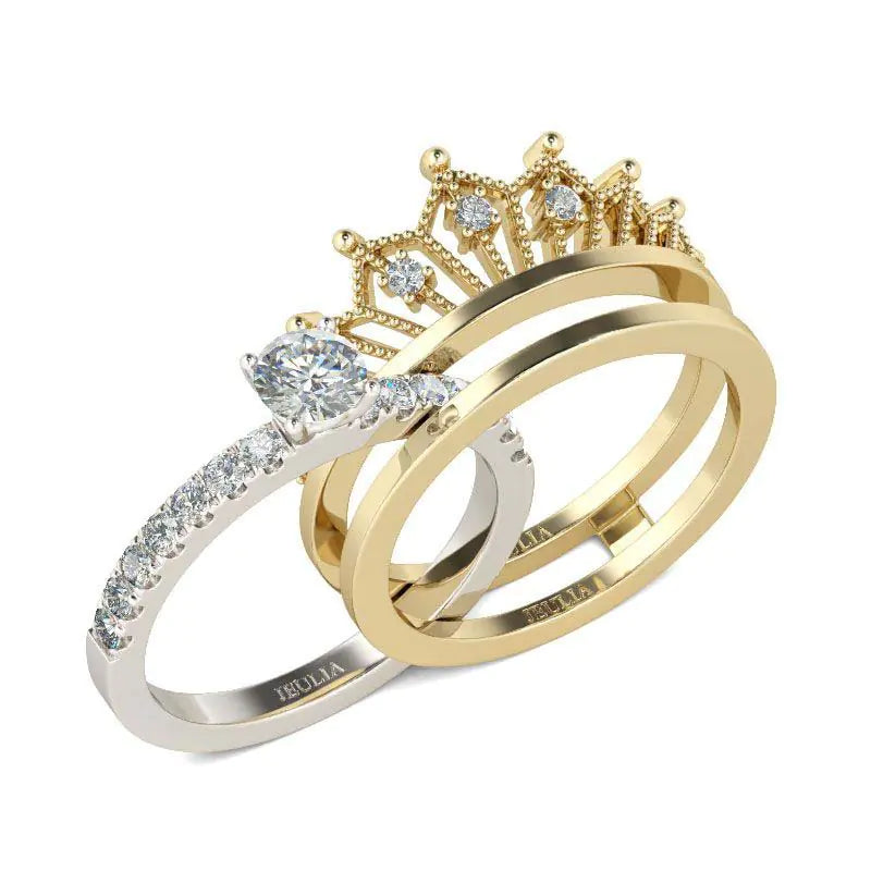 New Minimalist Split Crown Women's Ring Set with Zircon