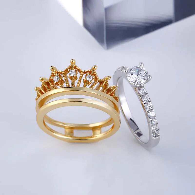New Minimalist Split Crown Women's Ring Set with Zircon