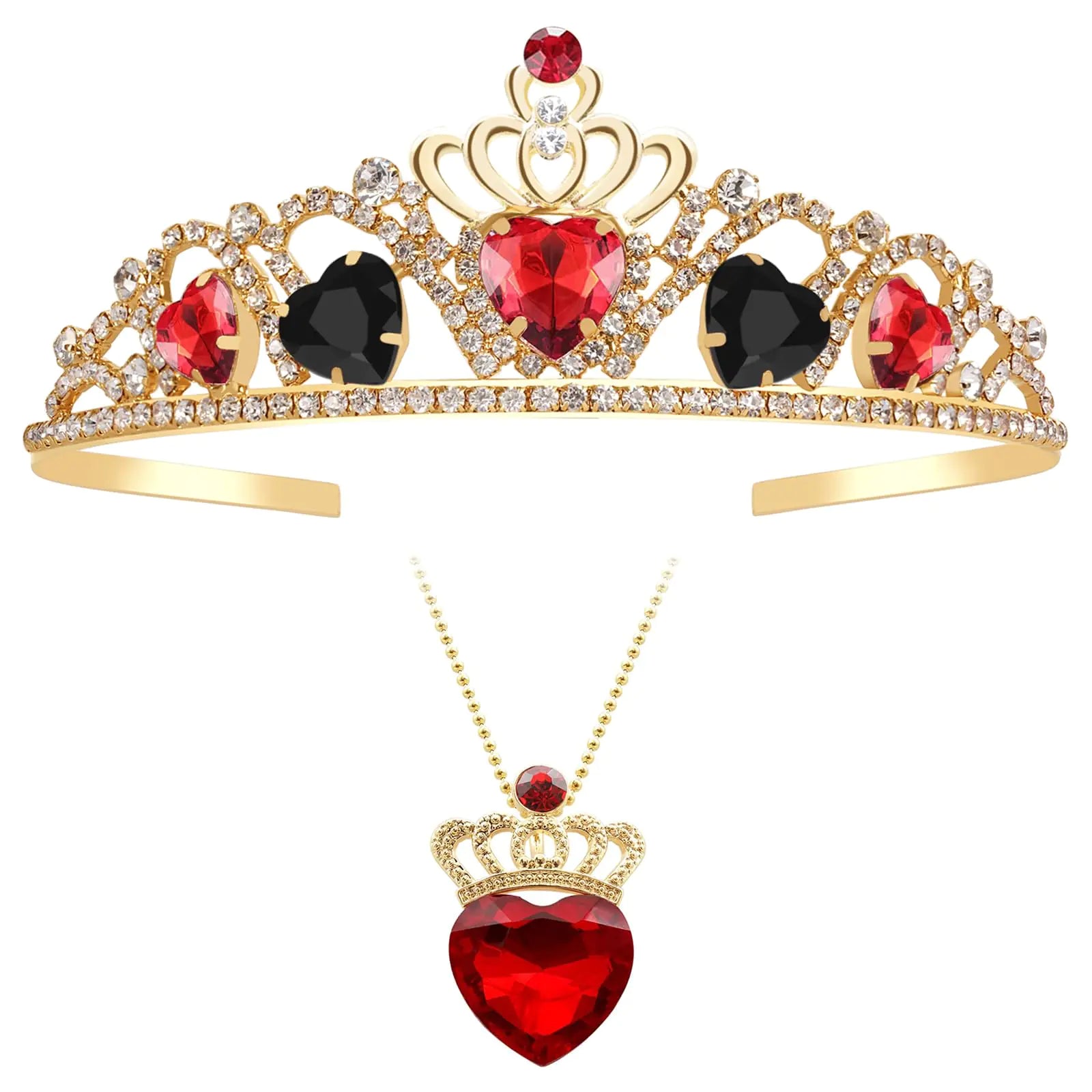 JMTEEA Descendants 4 Crown Red Crown with Black Hearts Descendants 4 Tiara Jewelry Set The Rise of Red Cosplay Queen of Hearts Costume for Teen Halloween