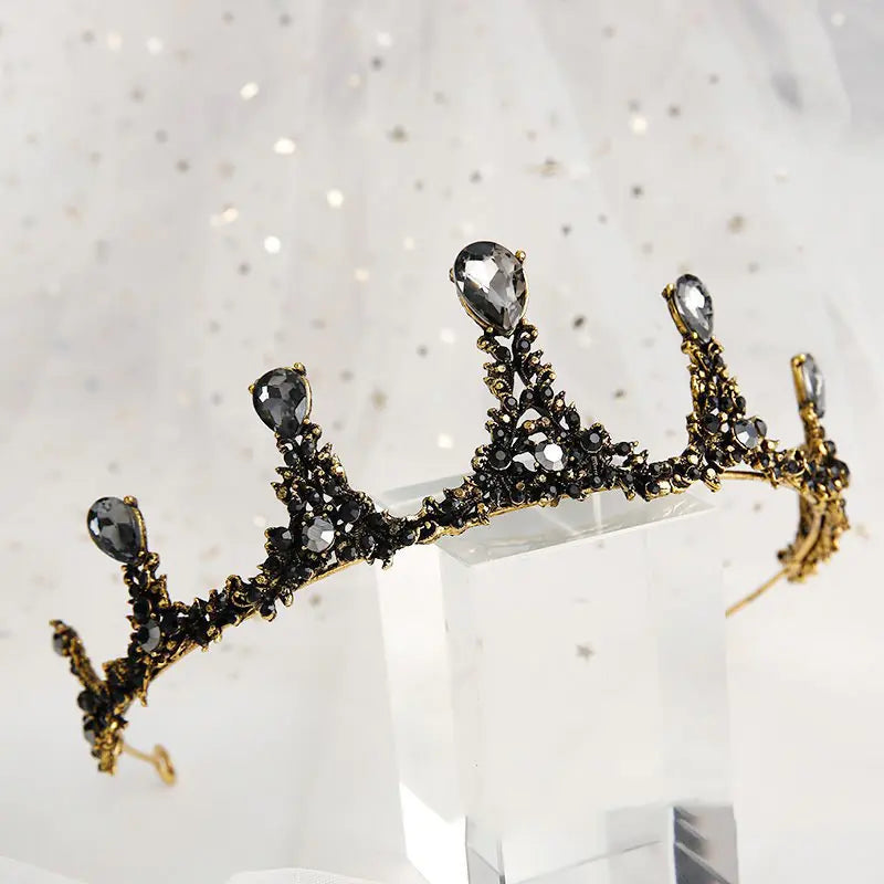 Baroque Vintage Black Luxury Bridal Crown Headpiece