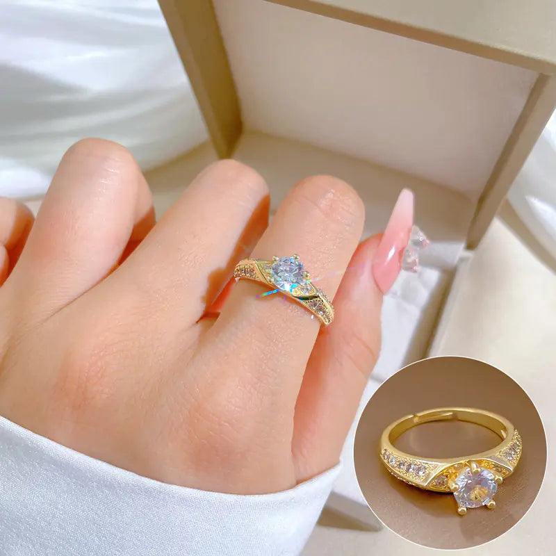 Geometric Design Gold-Plated Diamond Ring for Women