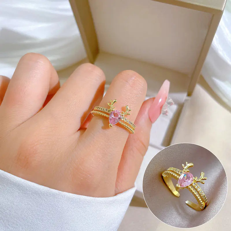 Geometric Design Gold-Plated Diamond Ring for Women