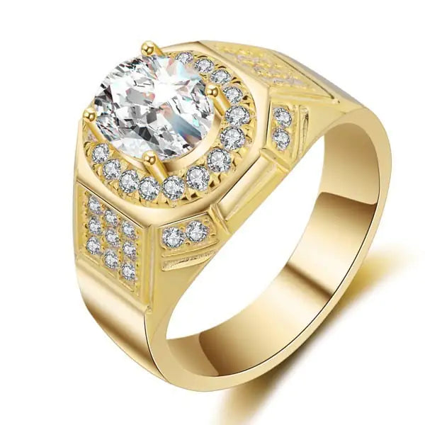 18K Gold Plated Men's Engagement Ring with Zircon