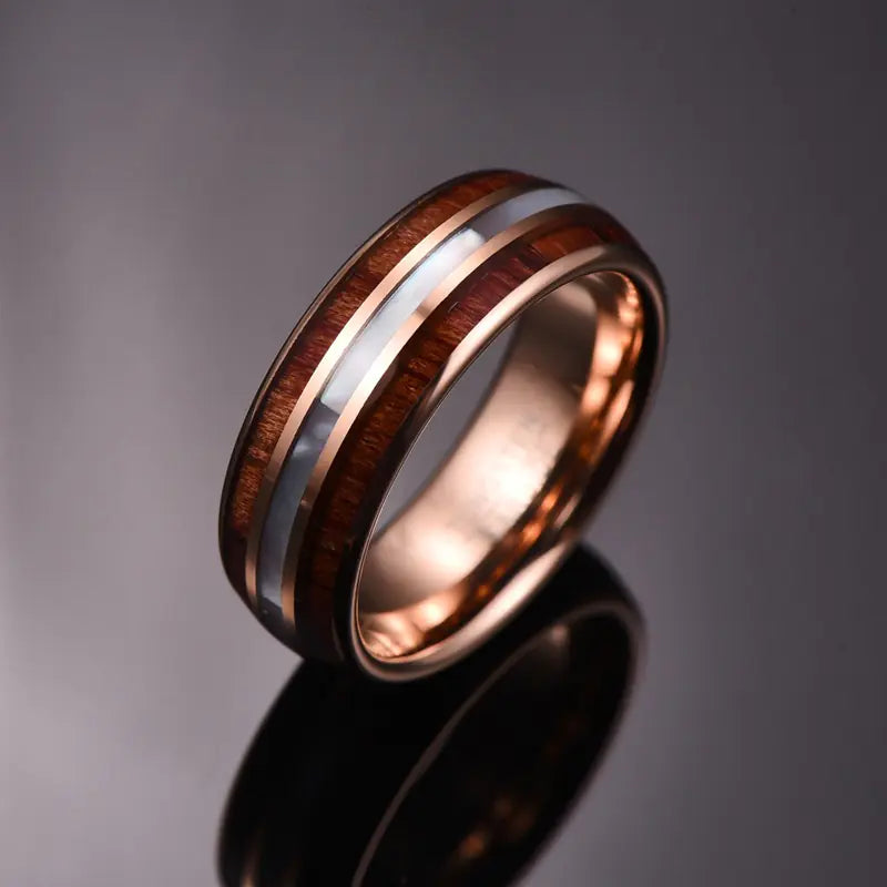 Men's Tungsten Steel Ring with Wood Grain Inlay