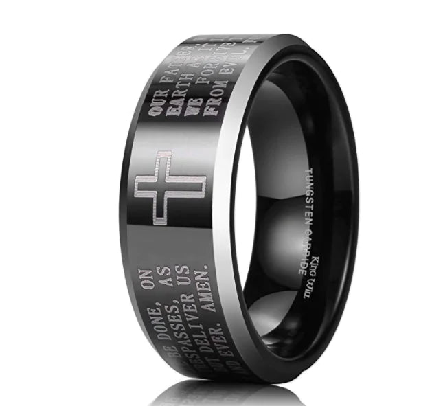 Men's Cross Ring in Black Tungsten Steel