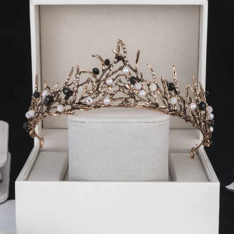 Baroque Vintage Black Luxury Bridal Crown Headpiece