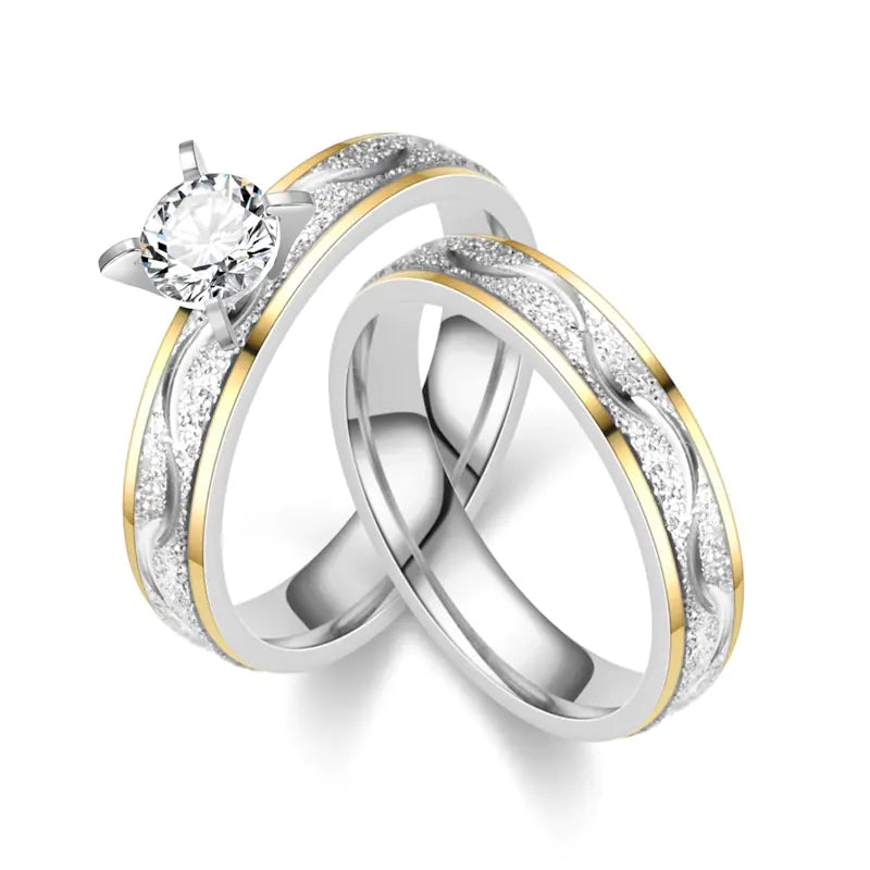 Titanium Steel Couple Rings with Gold and Diamonds