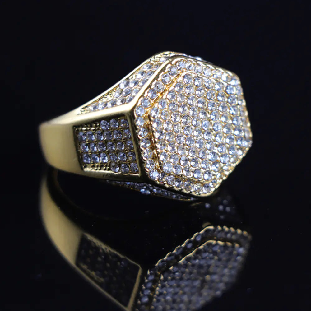 Hexagon Men's Ring with Zirconia Inlay (Hip Hop Style)