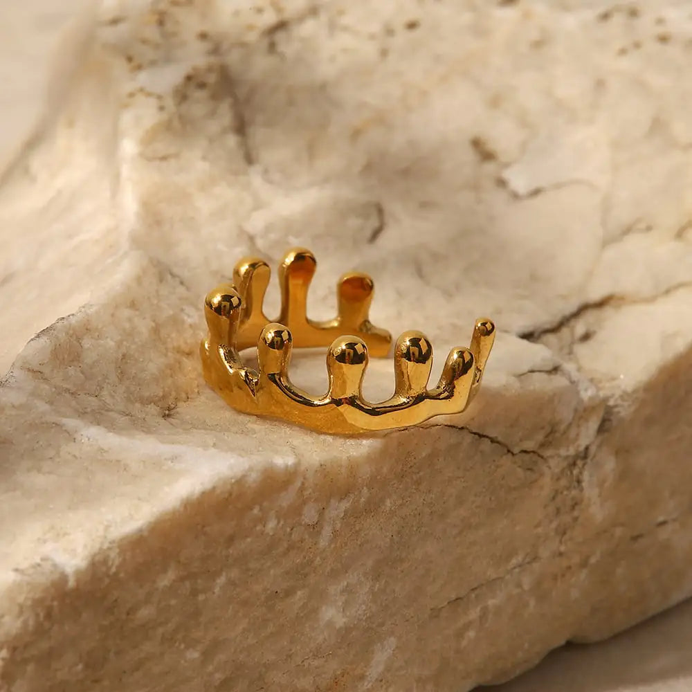 18K Gold Stainless Steel Geometric Crown Ring