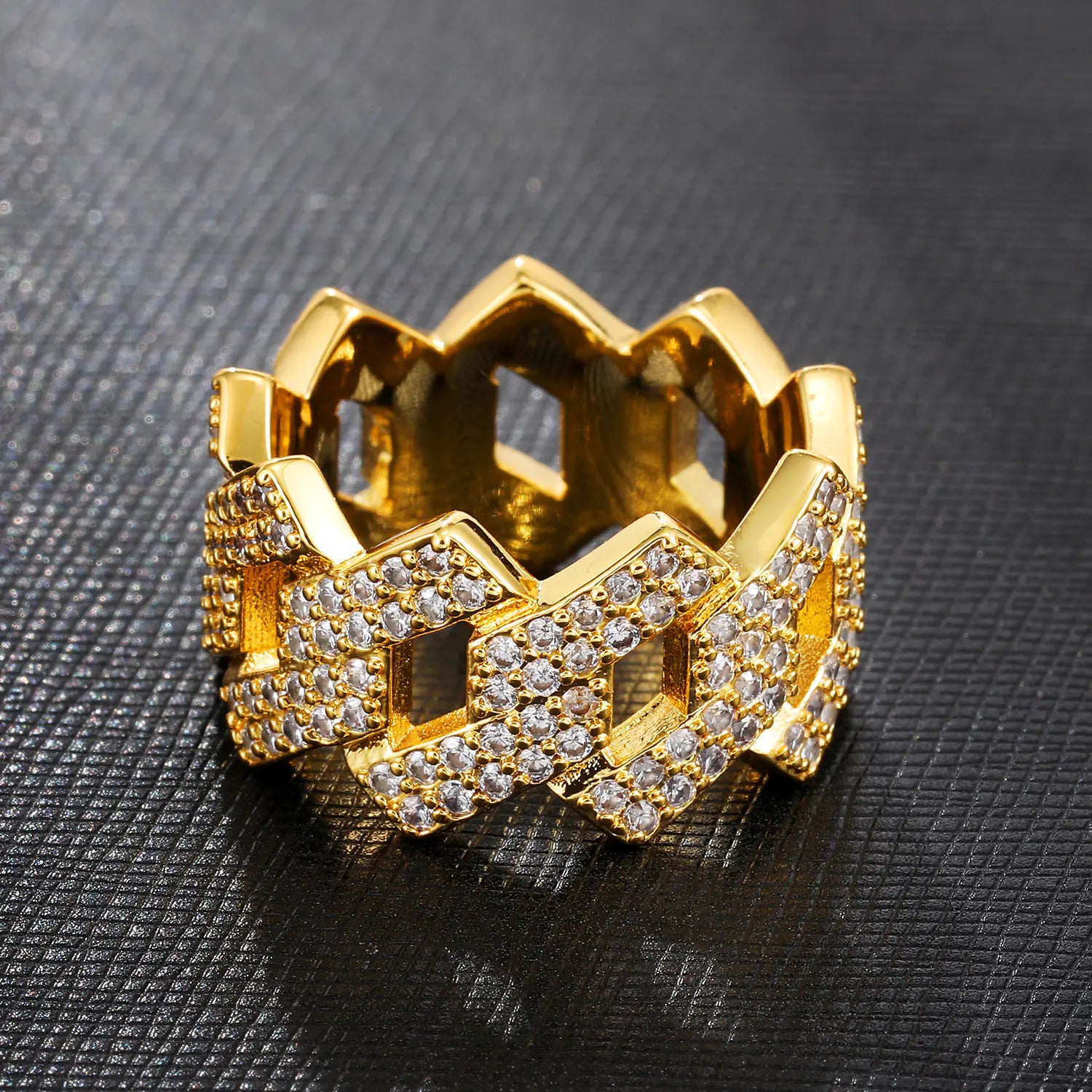 Men's Gold-Plated Copper Ring with Zirconia, Hip-Hop Style