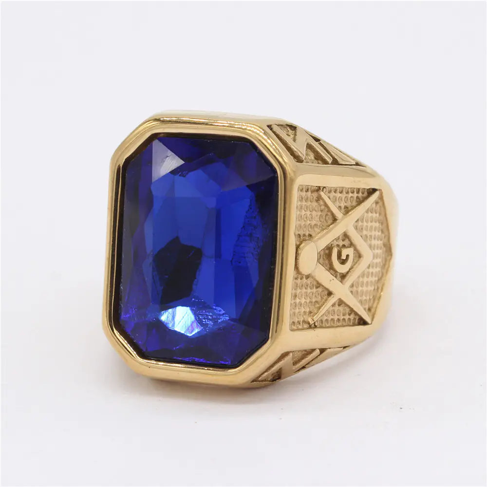Retro Masonic Gem Titanium Steel Men's Ring