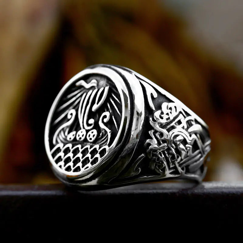 Beier Viking Ship Titanium Steel Ring - Nordic Style Accessories