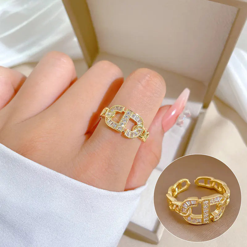 Geometric Design Gold-Plated Diamond Ring for Women