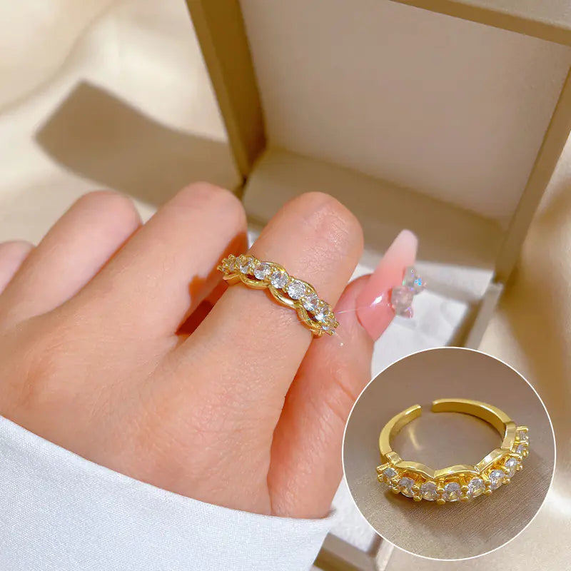 Geometric Design Gold-Plated Diamond Ring for Women