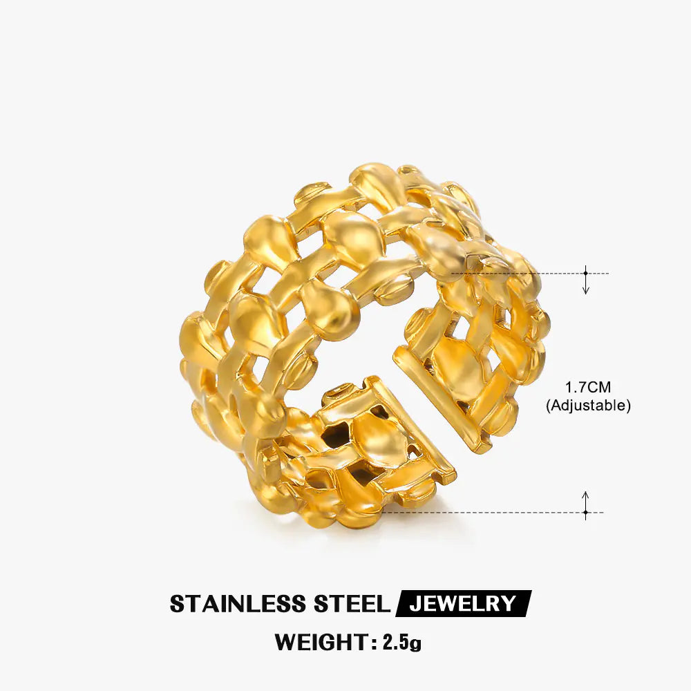 18K Gold Plated Geometric Adjustable Ring for Women