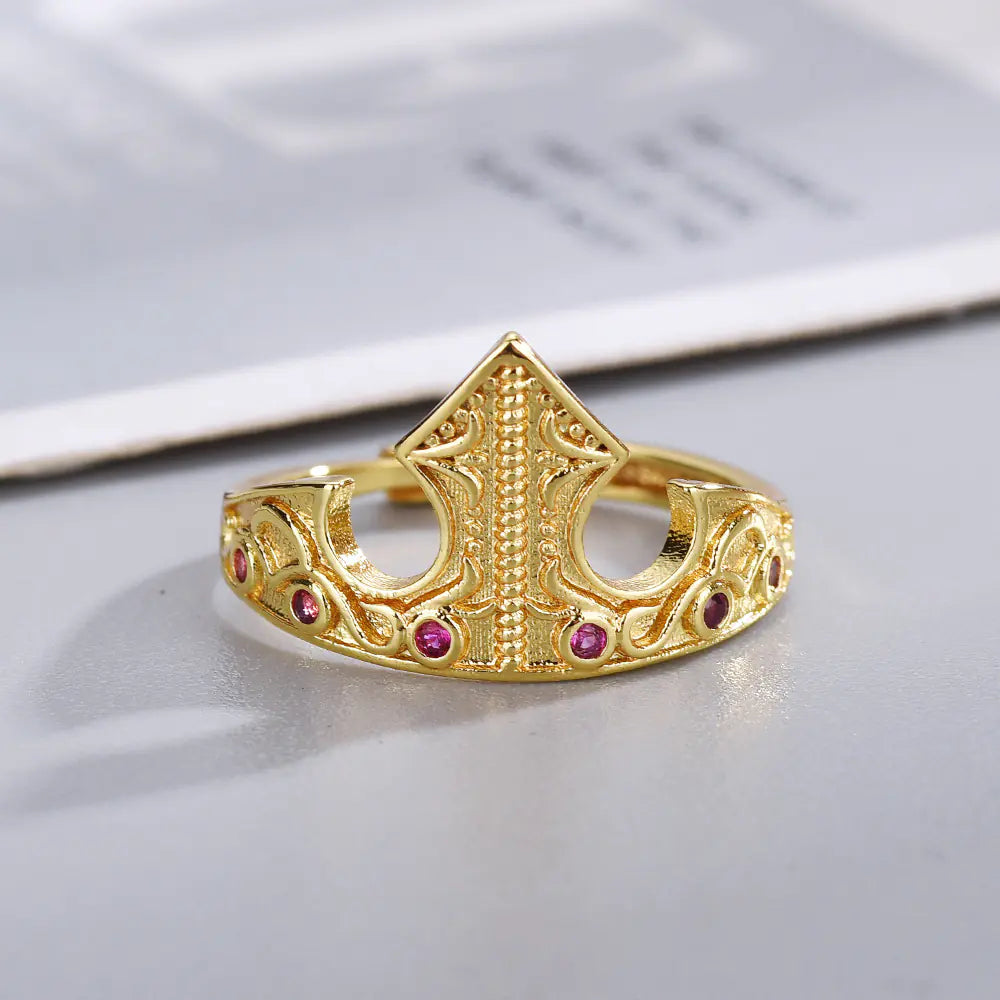 Personalized Retro Crown Mosaic Natural Red Jade Ring