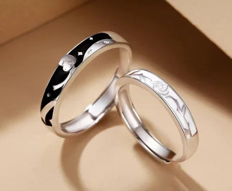 Couple Rings Set - The Little Prince and Rose Design