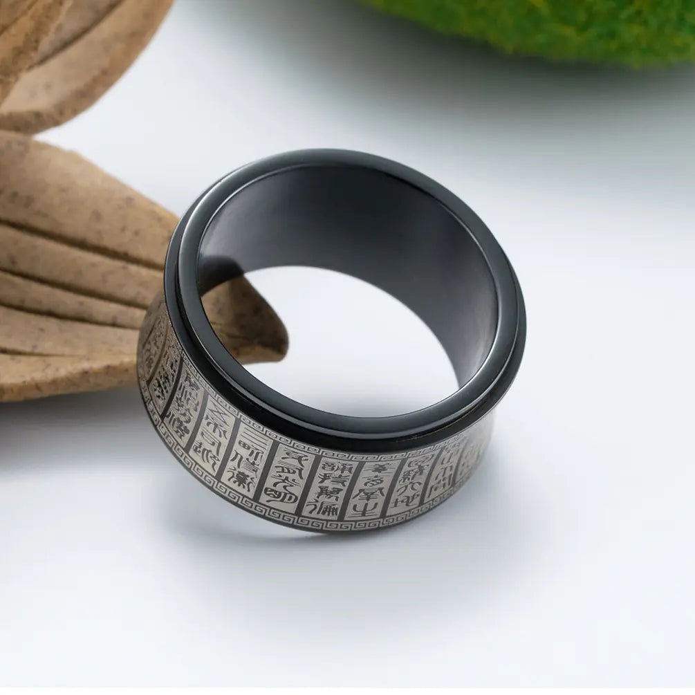Chinese Style Titanium Steel Rotating Ring for Men