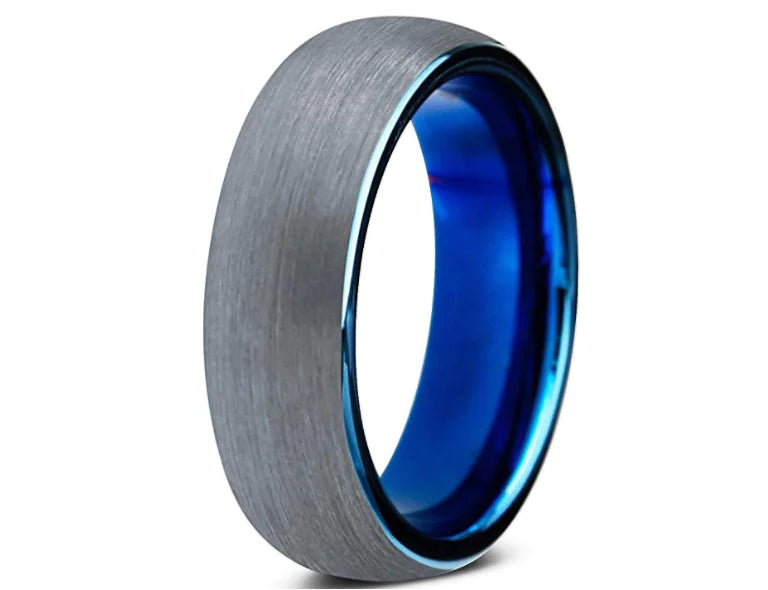 Blue Tungsten Steel Ring with Brushed Finish