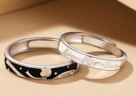 Couple Rings Set - The Little Prince and Rose Design