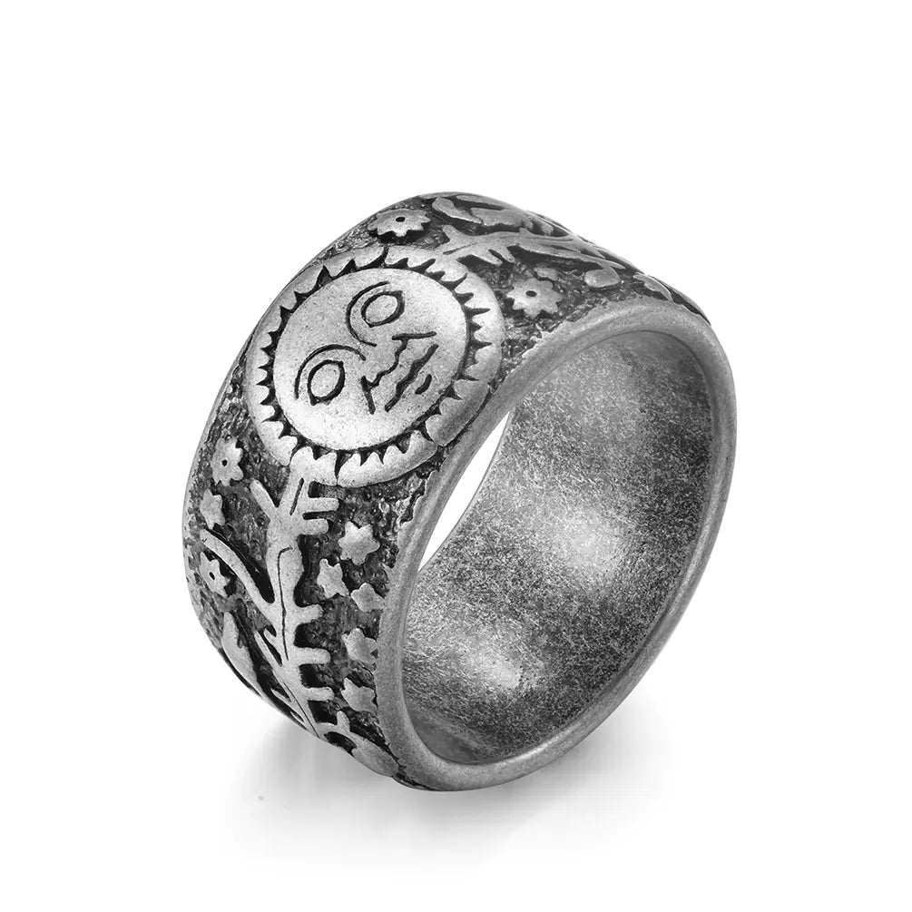 Vintage Sun Star Moon Titanium Steel Ring for Men
