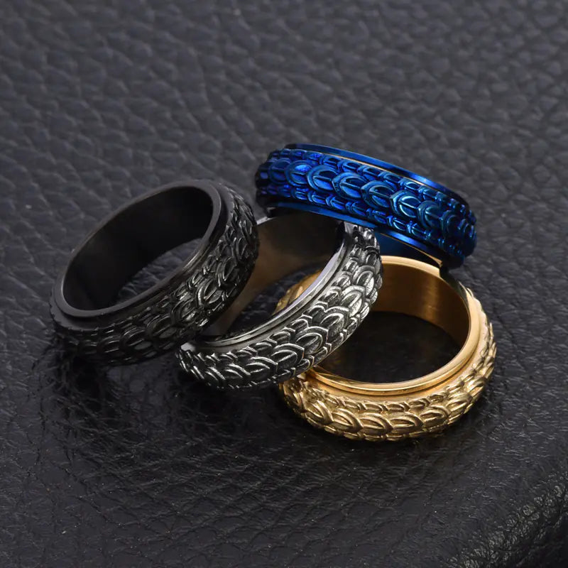 Rotatable Dragon Scale Ring in Titanium Steel for Men