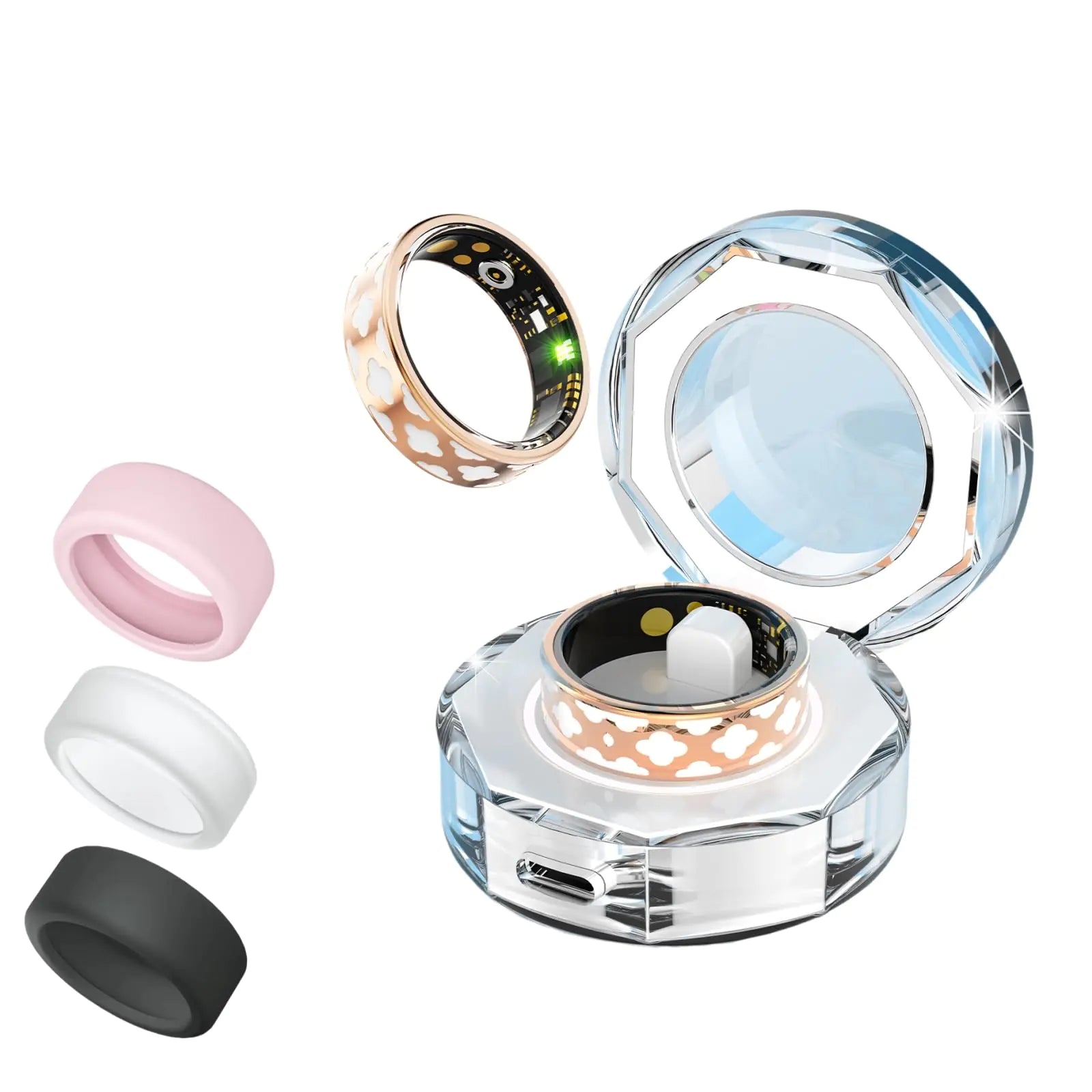 Unijethro Smart Ring Health Tracker Enamel Flower Pattern Ring for Women & Man Sleep&Exercise Monitor IP68 Waterproof Activity Trackers Fitness Tracker with Charging Case and Ring Protector (13#)