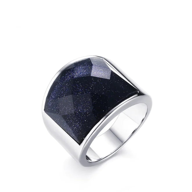 19MM Stainless Steel Blue Sandstone Ring for Men